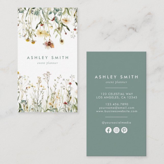 Pressed Blume Social Media Business Card Visitenkarte (Vorne/Hinten)