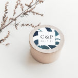 Pressed Botanical Wedding Monogram Runder Aufkleber<br><div class="desc">Finish your wedding invitations or favors with these elegant botanical stickers featuring your initials and wedding date framed by sprigs of vibrant dark teal blue watercolor foliage on a white background. Coordinates with our Pressed Botanical wedding collection in Ultramarine.</div>