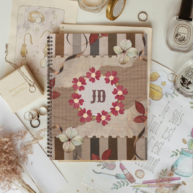 Pressed Magenta Primrose Scrapbook Notizbuch (Encircled by magenta primroses and vintage hues, this notebook holds love and timeless reflection.)