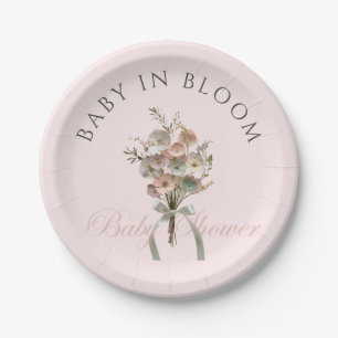 Pressed Wildblume Baby in Bloom Boho Babydusche Pappteller
