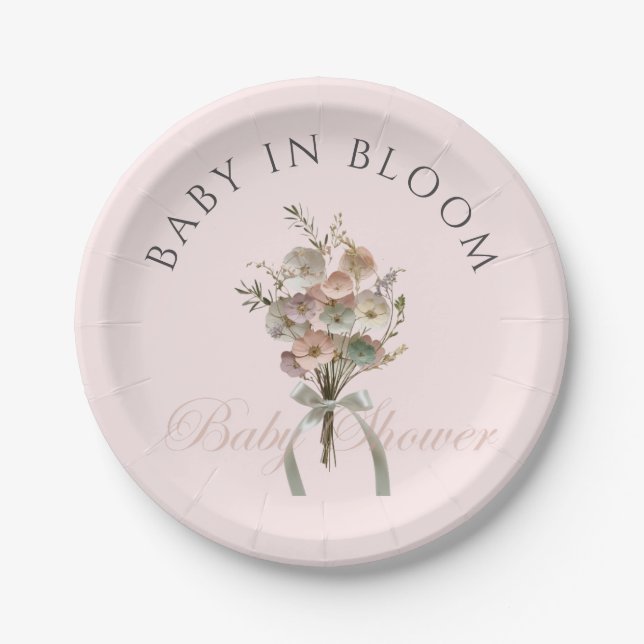 Pressed Wildblume Baby in Bloom Boho Babydusche Pappteller (Vorderseite)