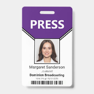 Pressepass-Foto und Barcode-lila ID-Ausweis Ausweis