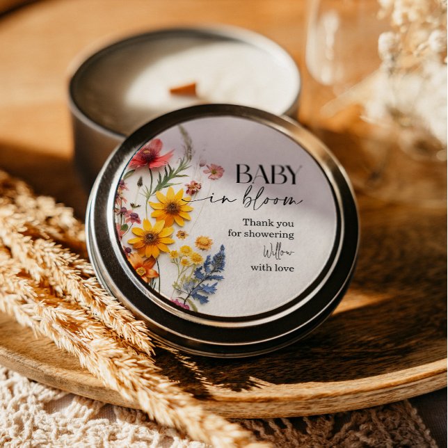 Pressierte Blume Wildblume Boho Baby Dusche Runder Aufkleber (Von Creator hochgeladen)