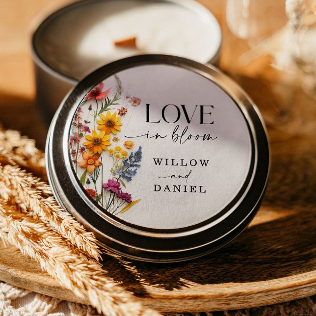 Pressierte Blume Wildblume Boho Hochzeitskleber Runder Aufkleber (Von Creator hochgeladen)