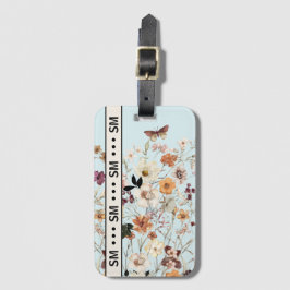 Pressierte Wildblumen Cotattecore Monogramm Blau Gepäckanhänger