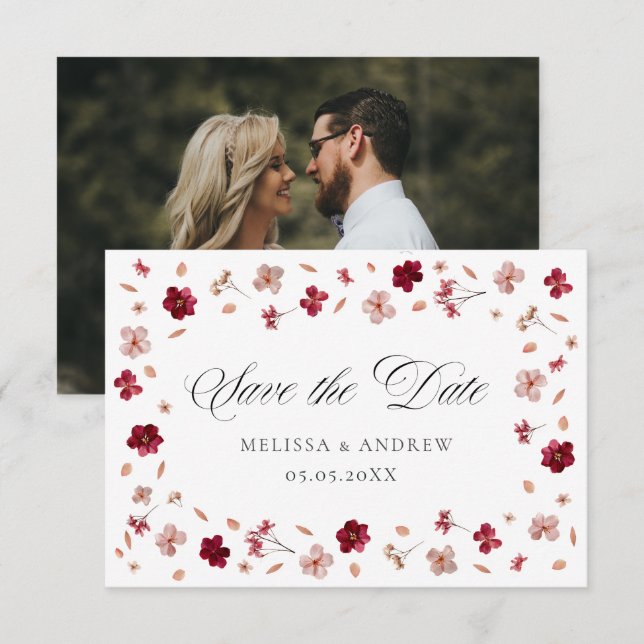 Prestige Blume und Foto Save The Date (Vorne/Hinten)