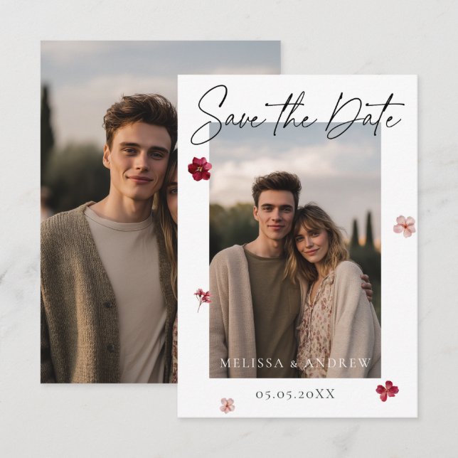 Prestige Blume und Foto Save The Date (Vorne/Hinten)