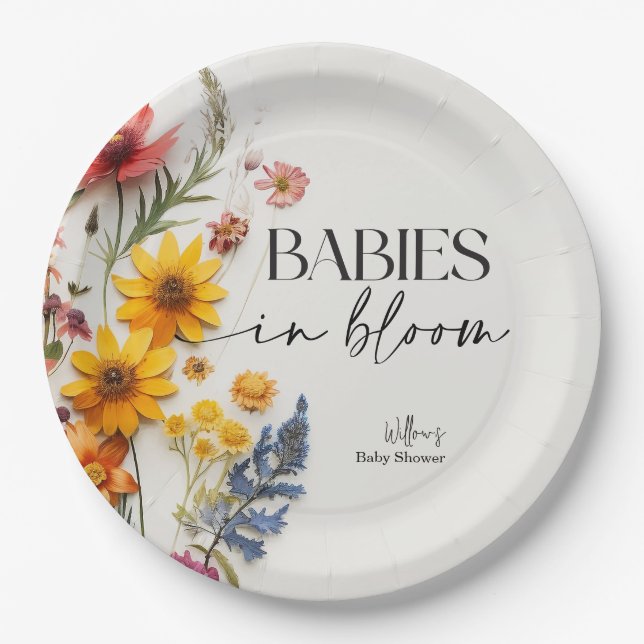 Prestige Blume Wildblume Twins Kinderdusche Pappteller (Vorderseite)