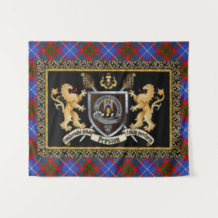 Preston Clan Abzeichen & Motto mit Löwen Wandteppich