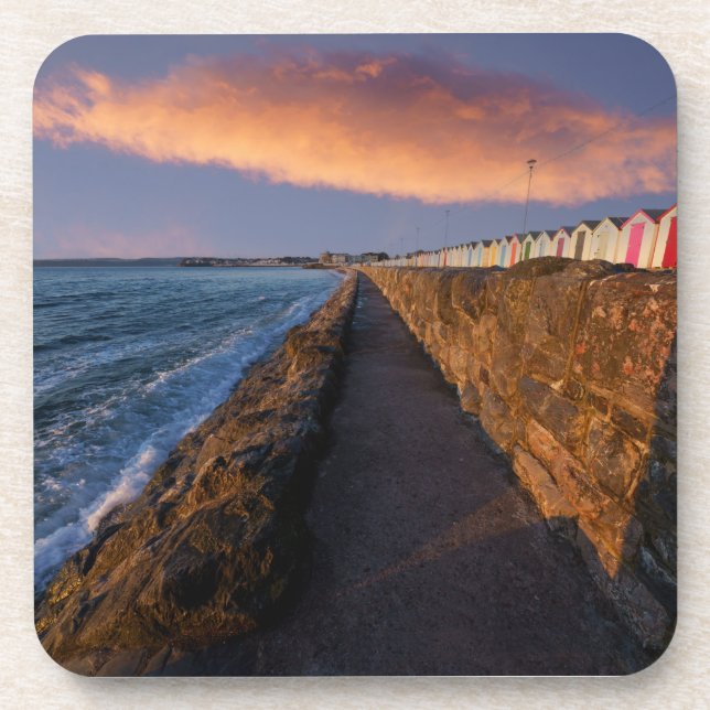Preston Sands Beach Huts unter der Sonnenaufgangsw Getränkeuntersetzer (Vorderseite)