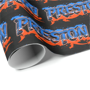 Preston Vorname Name Graffiti blue orange Geschenkpapier