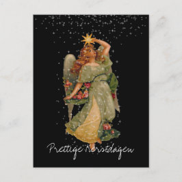 Prettige Kerstdagen Vintag Angel Stars Night Sky Postkarte