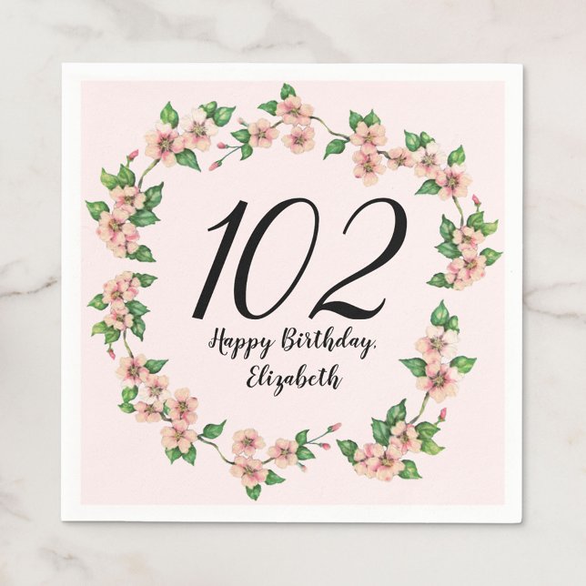 Pretty 102nd birthday blush pink floral serviette (Von Creator hochgeladen)