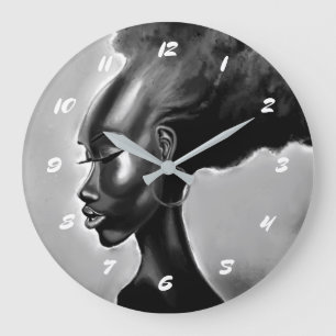 Pretty African Woman Wall Clock Lady Shy Painting Große Wanduhr