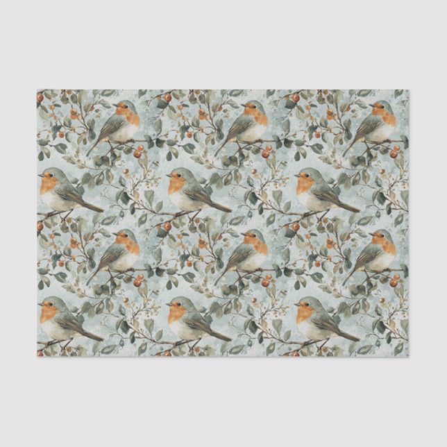 Pretty Birds on Branches Warm Fall Colors Pattern Seidenpapier (Vorderseite)