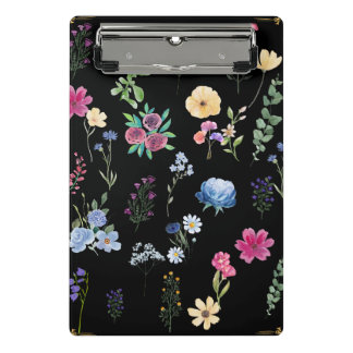 Pretty Black Floral Mini Klemmbrett
