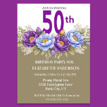 Pretty Blue and Purple Peony 50th Birthday Einladung<br><div class="desc">Celebrate a milestone in elegant style with this stunning 50th birthday invitation featuring lush watercolor peonies in rich shades of purple, lavender, and soft blue. Designed with a sophisticated floral arrangement and modern typography, this invitation creates a timeless and luxurious feel perfect for a memorable celebration. Ideal for women’s milestone...</div>