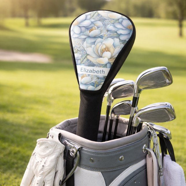 Pretty Blue Magnolia and Peony Personalized Golf Headcover (Von Creator hochgeladen)