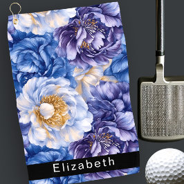 Pretty Blue Peony Personalized Golfhandtuch