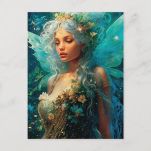 Pretty Blues Fairy Girl Imaginaire Art Carte posta