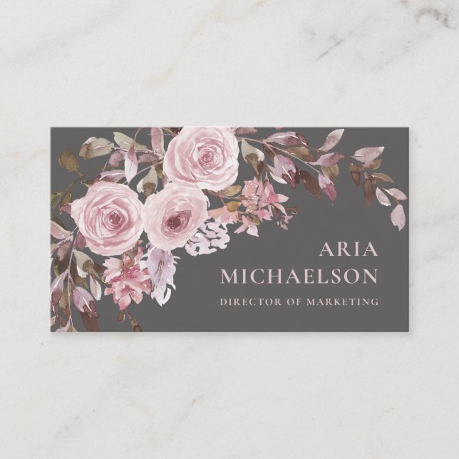 Pretty Blush Floral Bouquet on Elegant Grey Visitenkarte (Vorderseite)