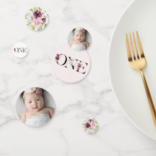 Pretty Blush Floral ONE Baby Mädchen erster Geburt Konfetti