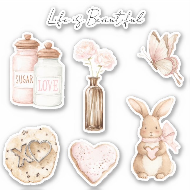 Pretty Blush Pink Cream Floral  Aufkleber (Vorderseite)