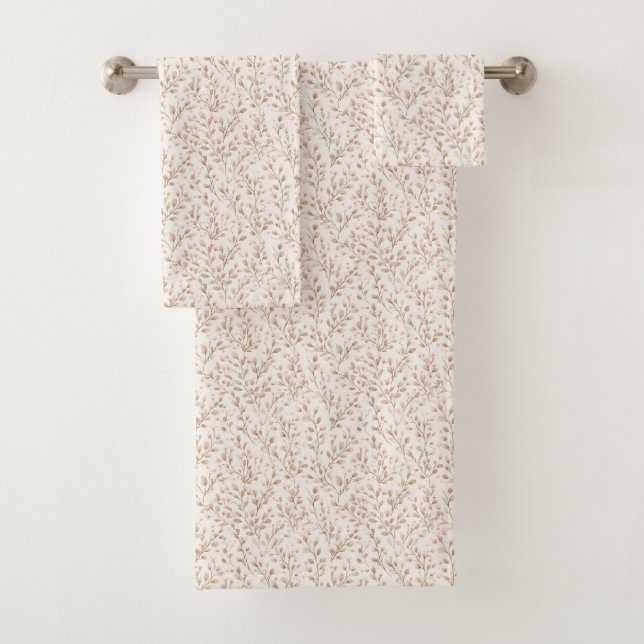 Pretty Blush Pink Cream Floral  Badhandtuch Set (Insitu)