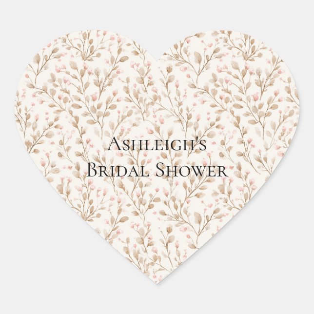 Pretty Blush Pink Cream Floral Bridal Shower Herz-Aufkleber (Vorderseite)