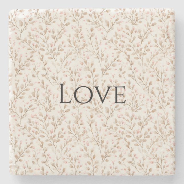 Pretty Blush Pink Cream Floral Love   Steinuntersetzer (Vorderseite)