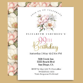 Pretty Blush Pink Peony Floral 99th Birthday Einladung