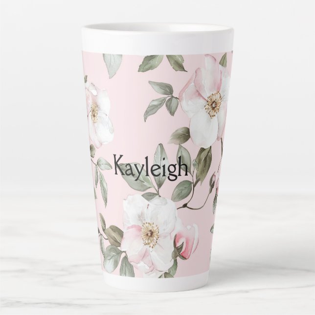 Pretty Blush Pink White Flowers   Milchtasse (Vorderseite)