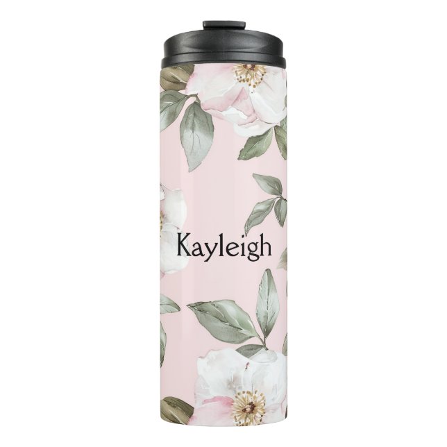 Pretty Blush Pink White Flowers   Thermosbecher (Vorderseite)