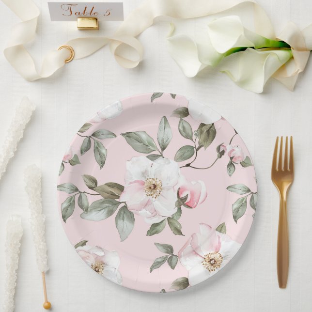 Pretty Blush Pink White Flowers Wedding  Pappteller (Hochzeit)