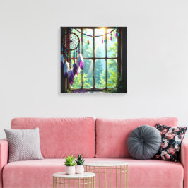 Pretty Boho Purple Dreamcatcher in Window   Leinwanddruck