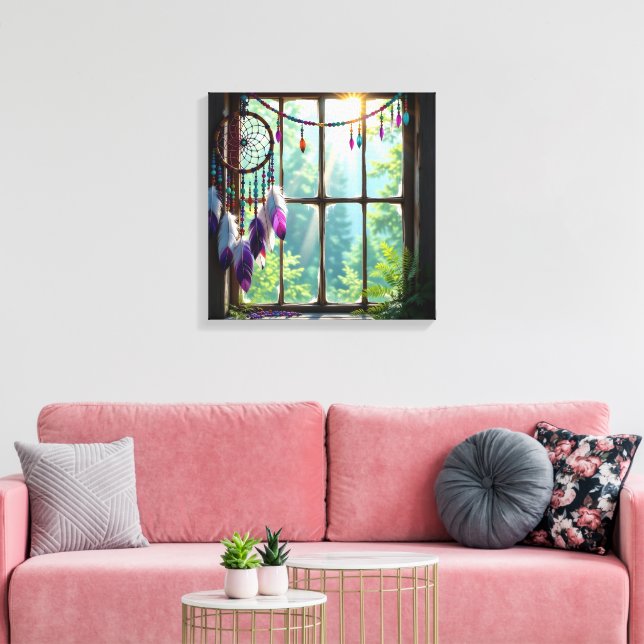 Pretty Boho Purple Dreamcatcher in Window   Leinwanddruck (Insitu (Wohnzimmer))