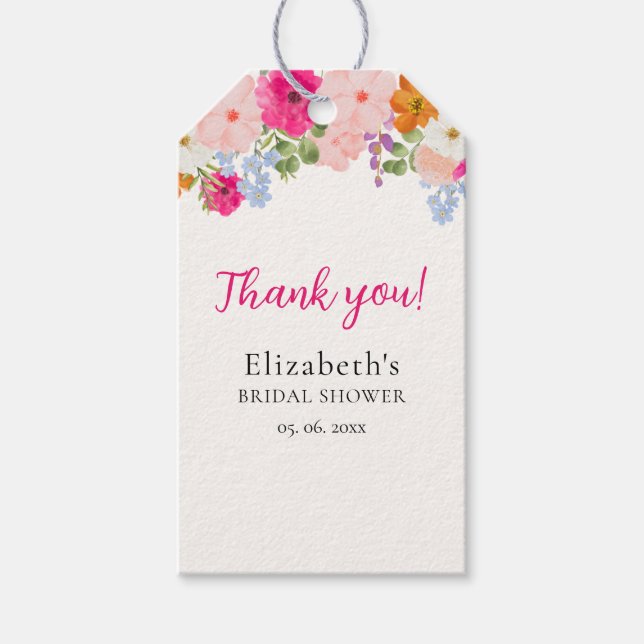 Pretty Boho Wildflowers Bridal Shower Geschenkanhänger (Vorderseite)