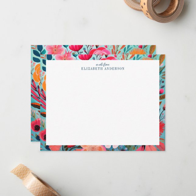 Pretty Botanical Girly Floral Frame  Mitteilungskarte (Vorderseite/Rückseite Beispiel)