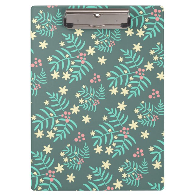 Pretty Botanical Leaves and Berries Blue Pattern Klemmbrett (Vorderseite)