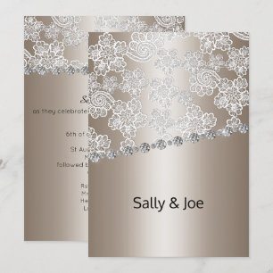 PRETTY BRONZE LACE DIAMOND MARIAGE INVITATIONS