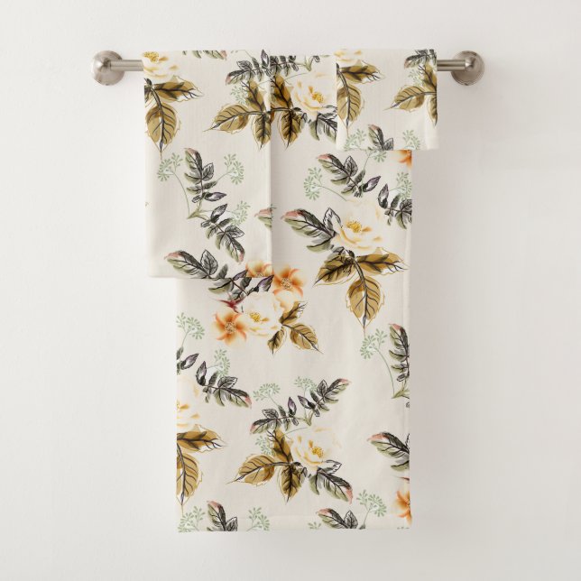 Pretty Brown Floral Fall Winter Matching  Badhandtuch Set (Insitu)