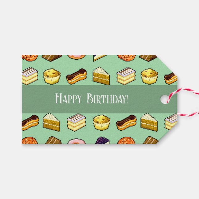 Pretty Cakes Happy Birthday! Cake & Pastry Pattern Geschenkanhänger (Vorderseite (Horizontal))
