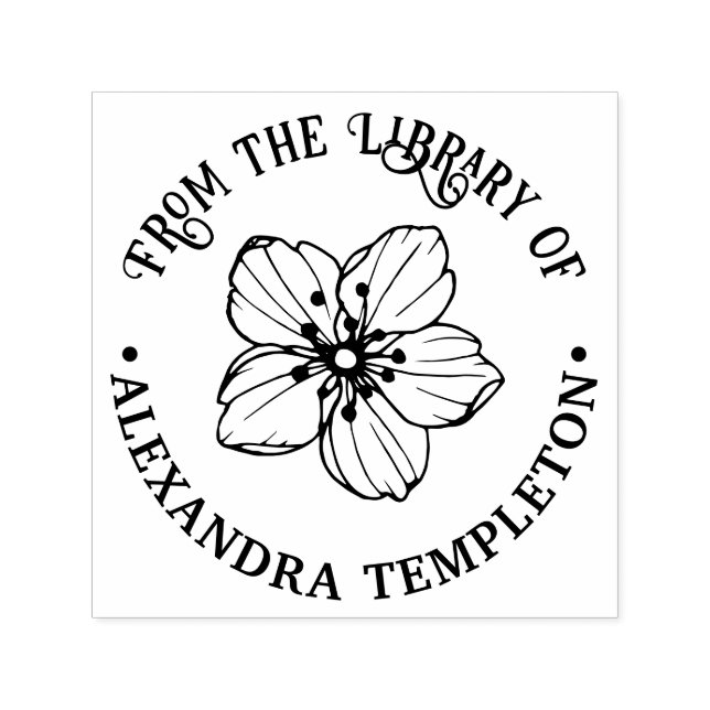 Pretty Cherry Blossom Flower Library Book Name Permastempel (Design)