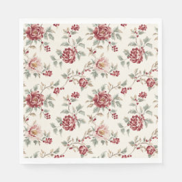 Pretty Chic Red Cream Floral Birthday  Serviette