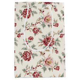 Pretty Chic Red Cream Floral Christmas Mittlere Geschenktüte