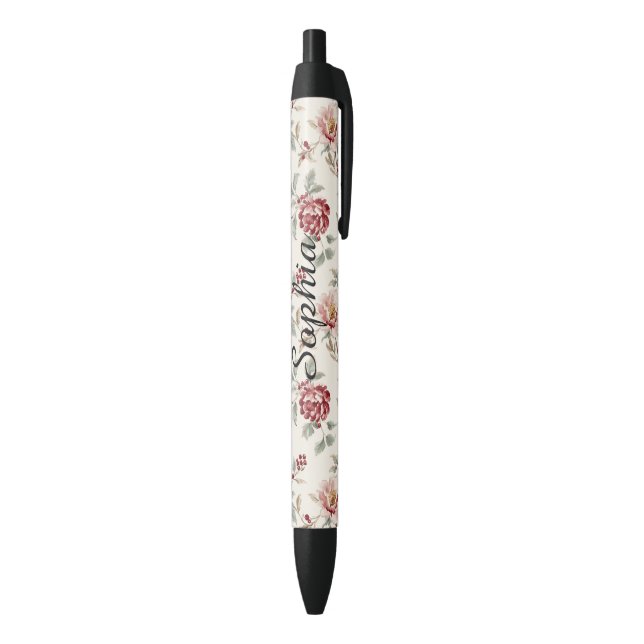 Pretty Chic Red Cream Floral Kugelschreiber (Unterseite (Vertikal))