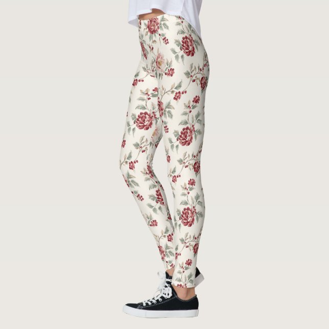Pretty Chic Red Cream Floral Leggings (Links)