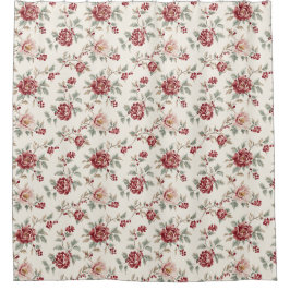 Pretty Chic Red Cream Floral Wedding Duschvorhang