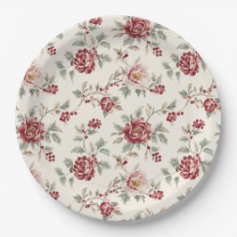 Pretty Chic Red Cream Floral Wedding Pappteller