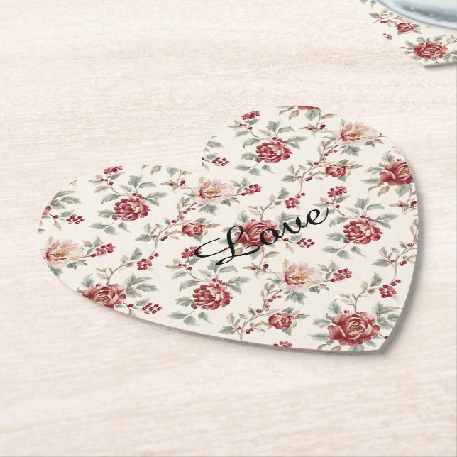 Pretty Chic Rot Creme Floral   Untersetzer (angewinkelt)